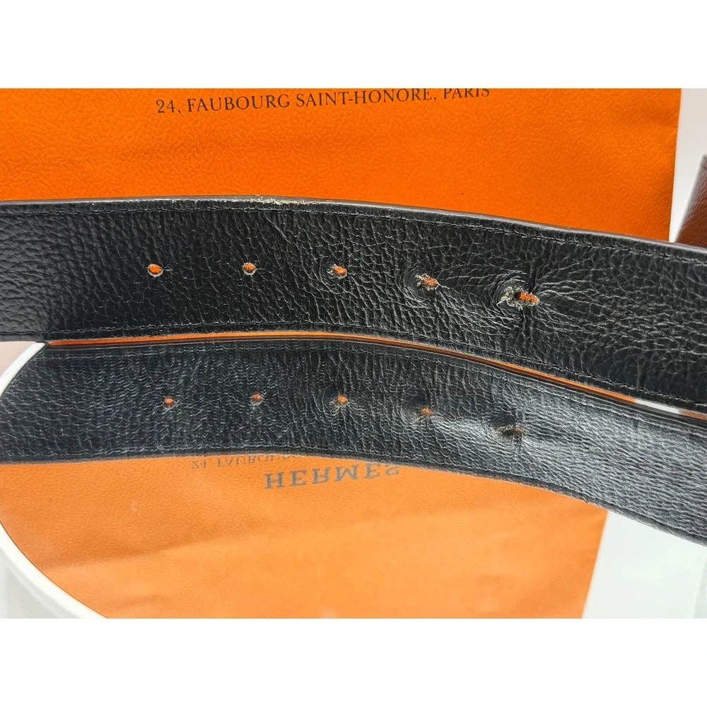 Hermes Reversible Belt Strap Black Orange Togo Epsom Leather 125cm France